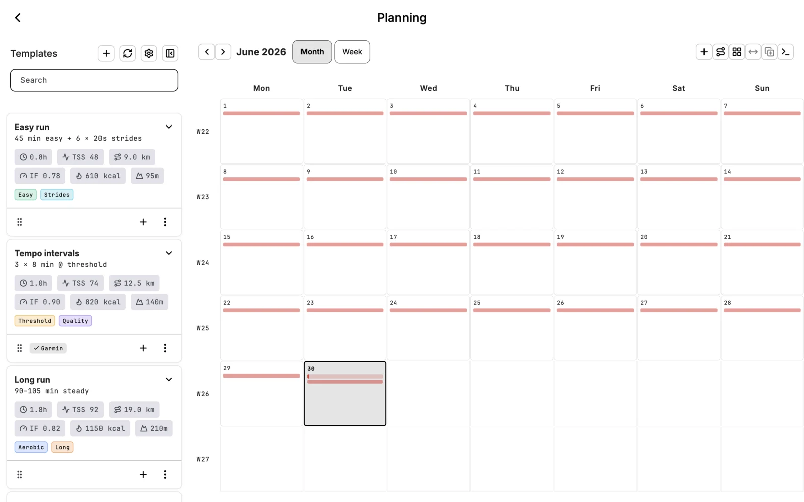 Training session planning example